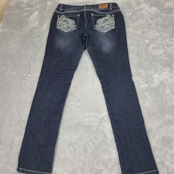 Do Denim Jeans Womens 8 Blue Pants Skinny Embroidered Low Rise Retro 30x29 - Picture 11 of 11